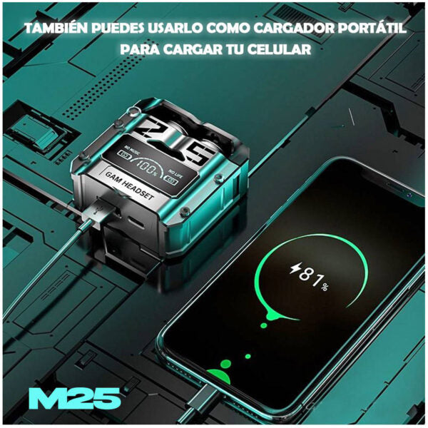 AUDIFONOS INALAMBRICOS M25 GAMER + POWER BANK